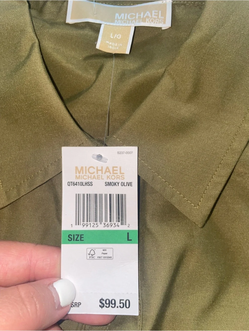 Michael Kors Olive Green Sleeveless Button-Front Crop Shirt